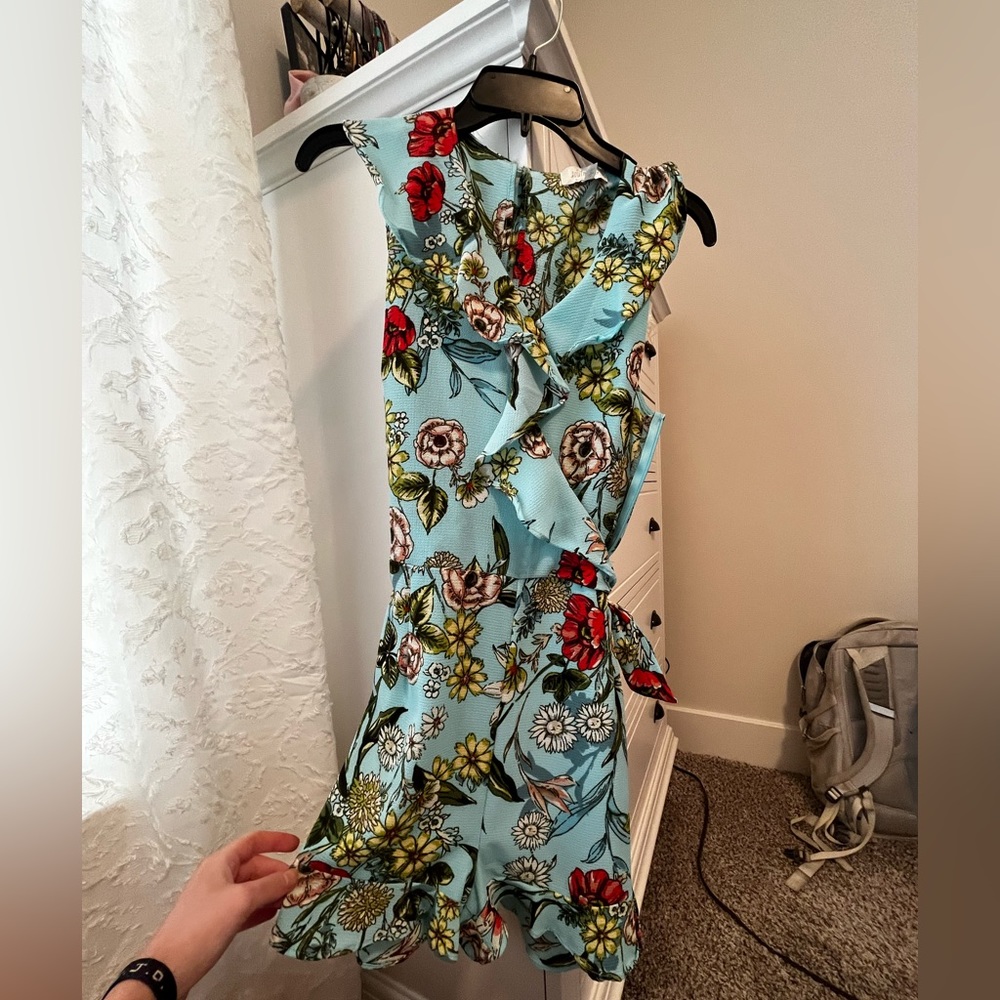 Blue Romper with Flowers